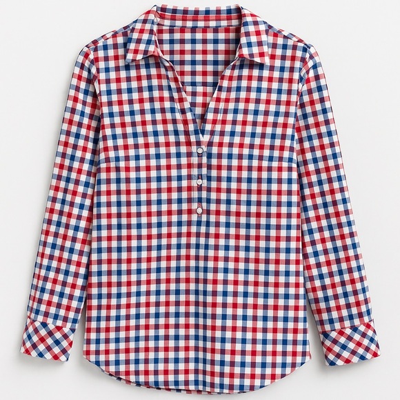 Vineyard Vines Women’s Long Sleeve Gingham Tunic Shirt Red White Blue Plaid - Picture 1 of 6